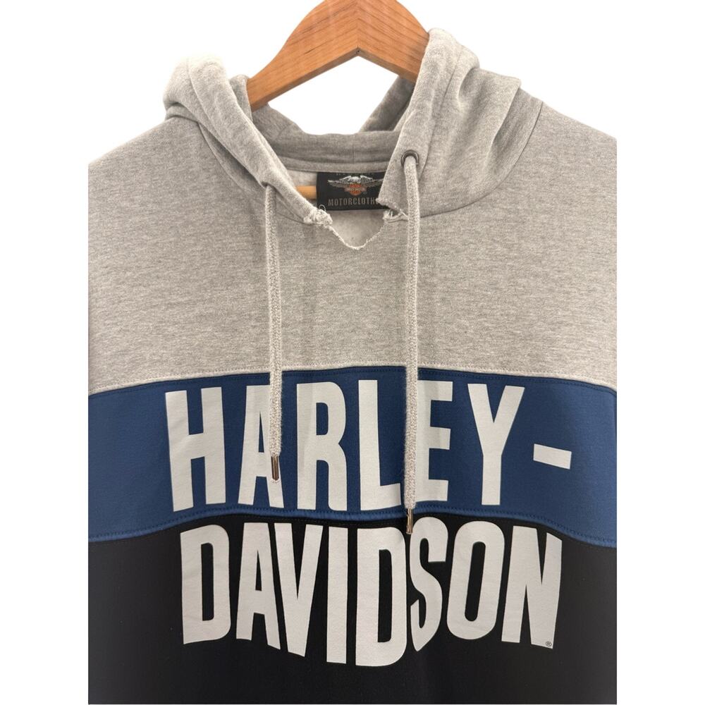 Harley Davidson Men's Color Block Biker Heavyweight Hoodie Blue Black Grey XL - Picture 2 of 12